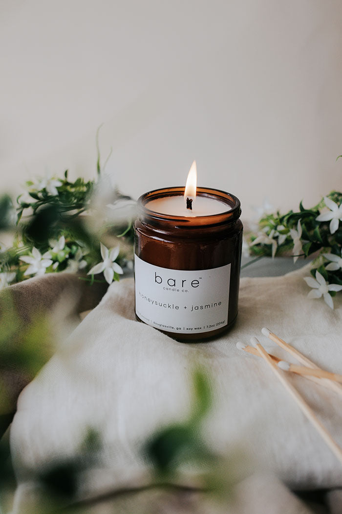 burning a honey and jasmine soy candle 7.2oz